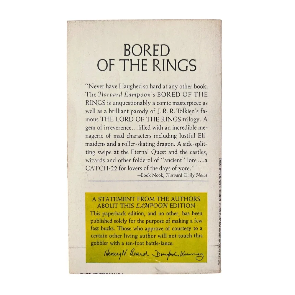 Bored of the Rings Harvard Lampoon Parody Signet Paperback 1969 Vintage Book